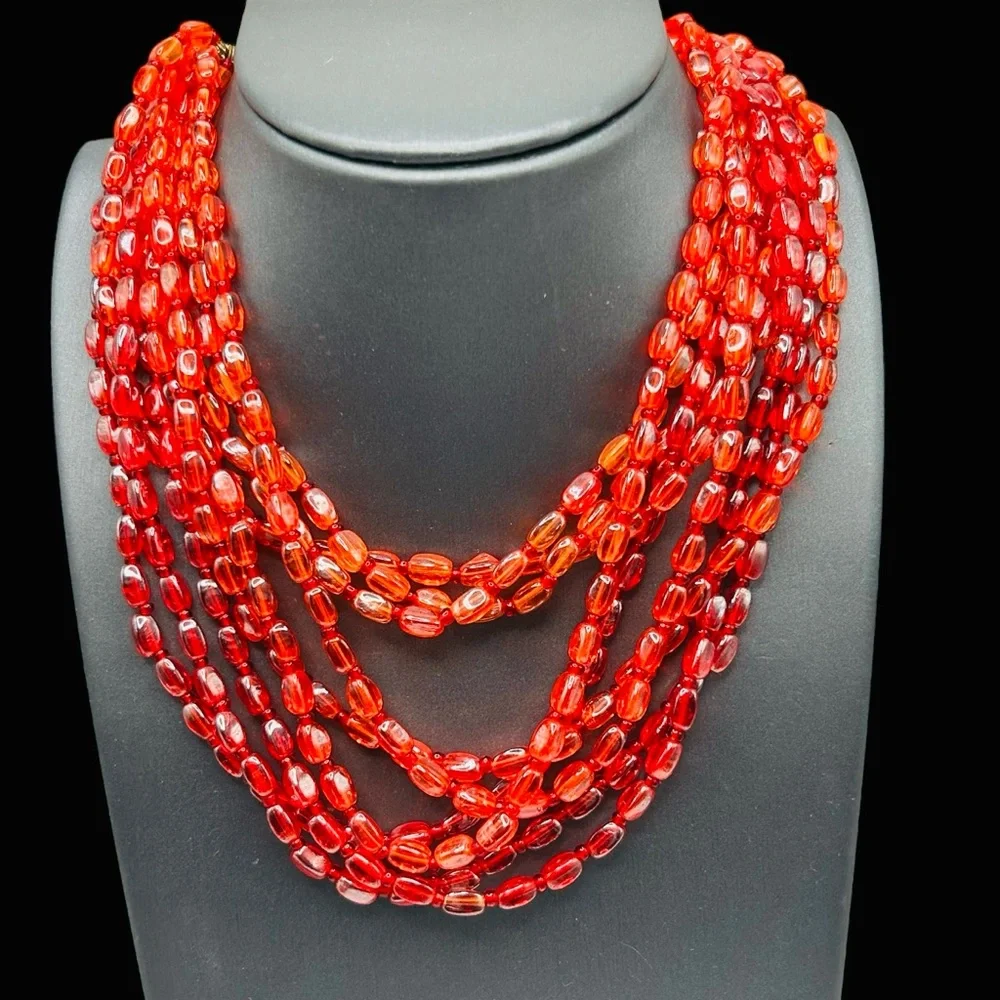 Vintage W.Germany Ombré Red/Orange Multi Strand Glass Bead Necklace